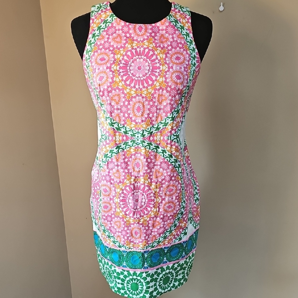 London Times Pink and Green Patterned Mini Dress